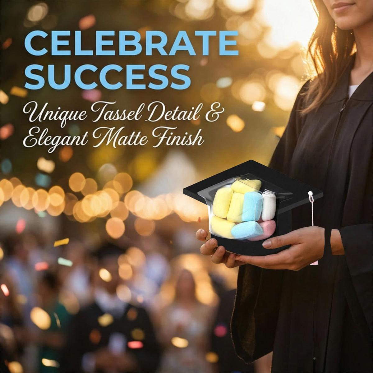 NRGQAXM Graduation Cap Candy Box, Graduation Cards with Plastics Domes Graduations Candy Dome Greetingcard Gift with Tassels Chocolate Box for Friend