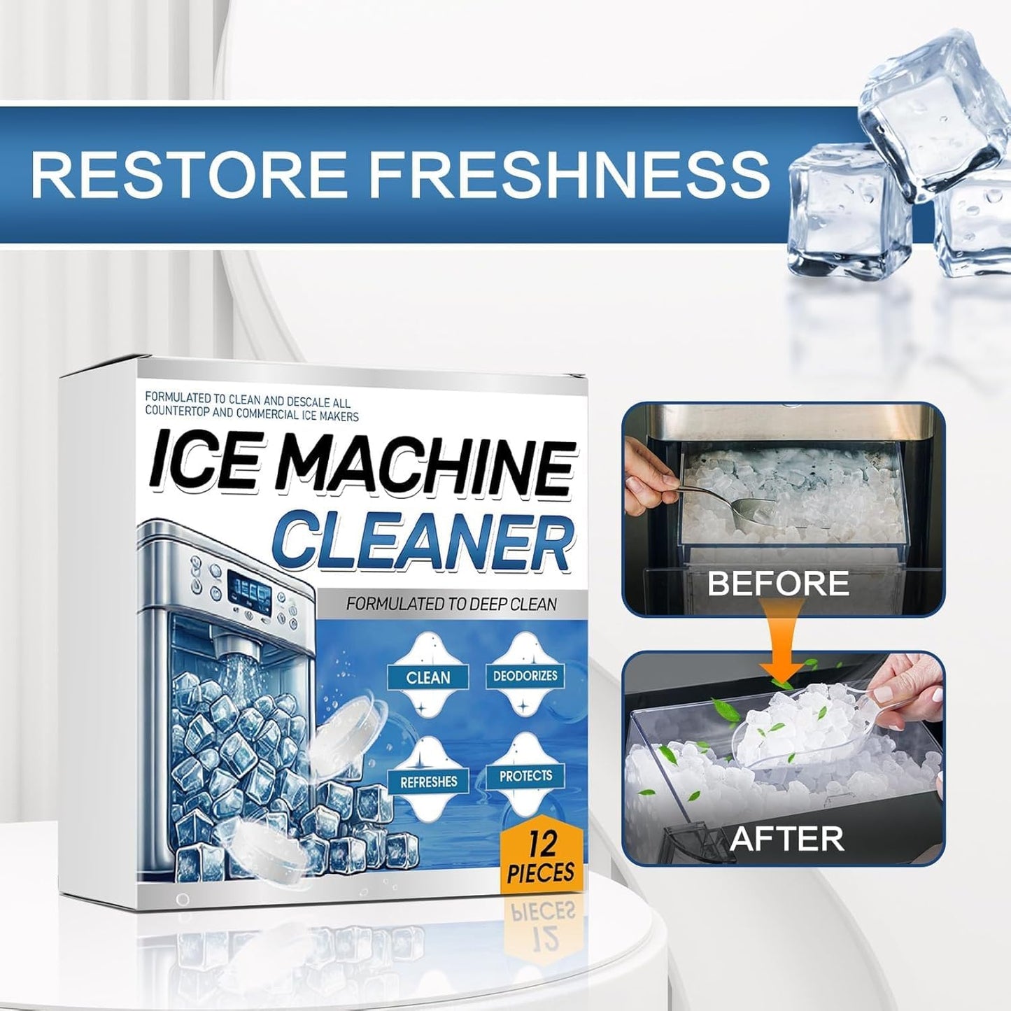 F FENG PEI Ice Machine Cleaner Maker Descaler - Compatible with Opal, Frigidaire, GE Profile, Kitchenaid, Nickel Safe Scale Remover for Countertop