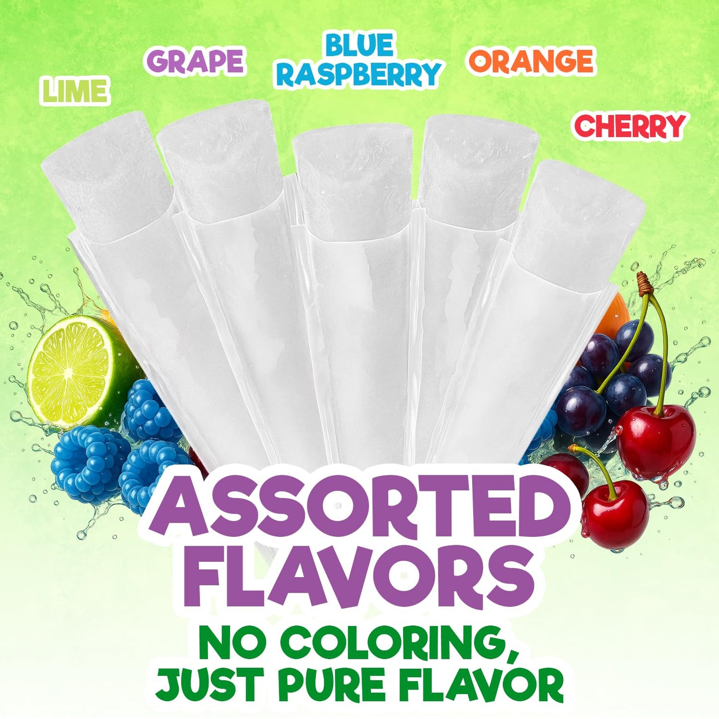 Freeze Pops, 10 Count Ice Pops Bulk Pack of Refreshing Assorted Flavors, Enjoy Dye Free Popsicles Frozen and Ready Anytime, Bright, Fruity and Fun