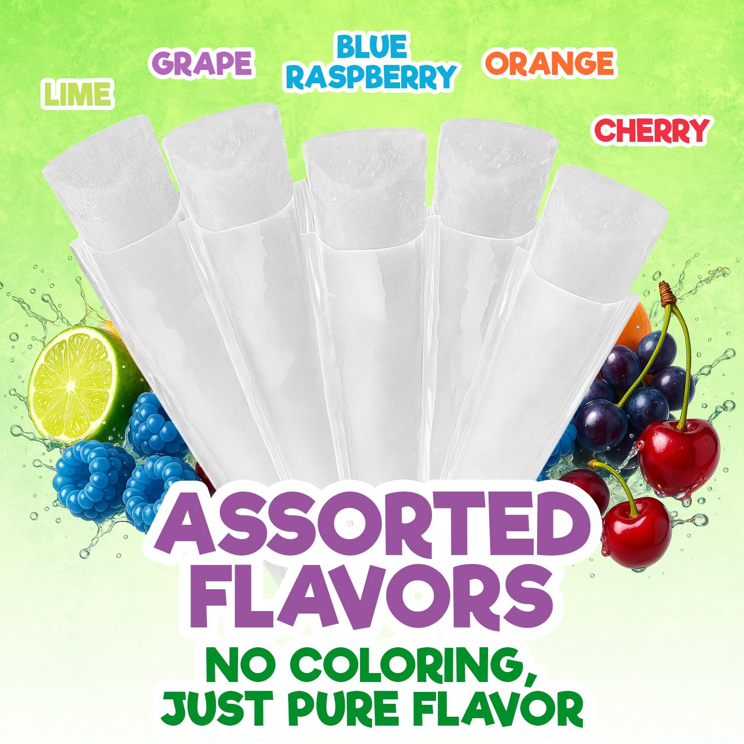 Freeze Pops, 10 Count Ice Pops Bulk Pack of Refreshing Assorted Flavors, Enjoy Dye Free Popsicles Frozen and Ready Anytime, Bright, Fruity and Fun