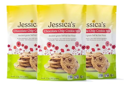 Jessica’s Natural Foods - Gluten-Free Chocolate Chip Cookie Mix Made with the Ancient-Grain Teff and Wholesome Oat Flour, Non-GMO, and Gluten Free, 3 Per Pack
