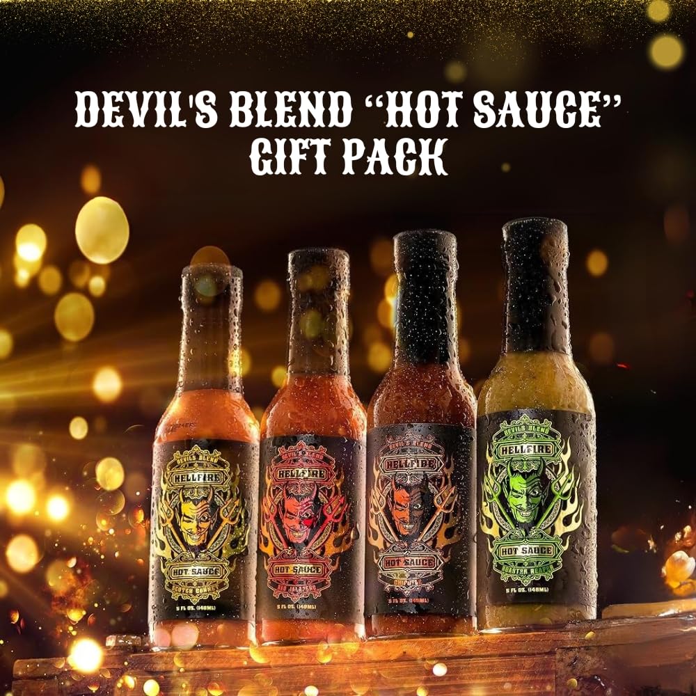Hellfire Hot Sauce Devil's Blend Gift Pack - Gourmet Hot Sauce Variety Pack With 4 Spicy Flavors (Four 5 oz. Bottles)