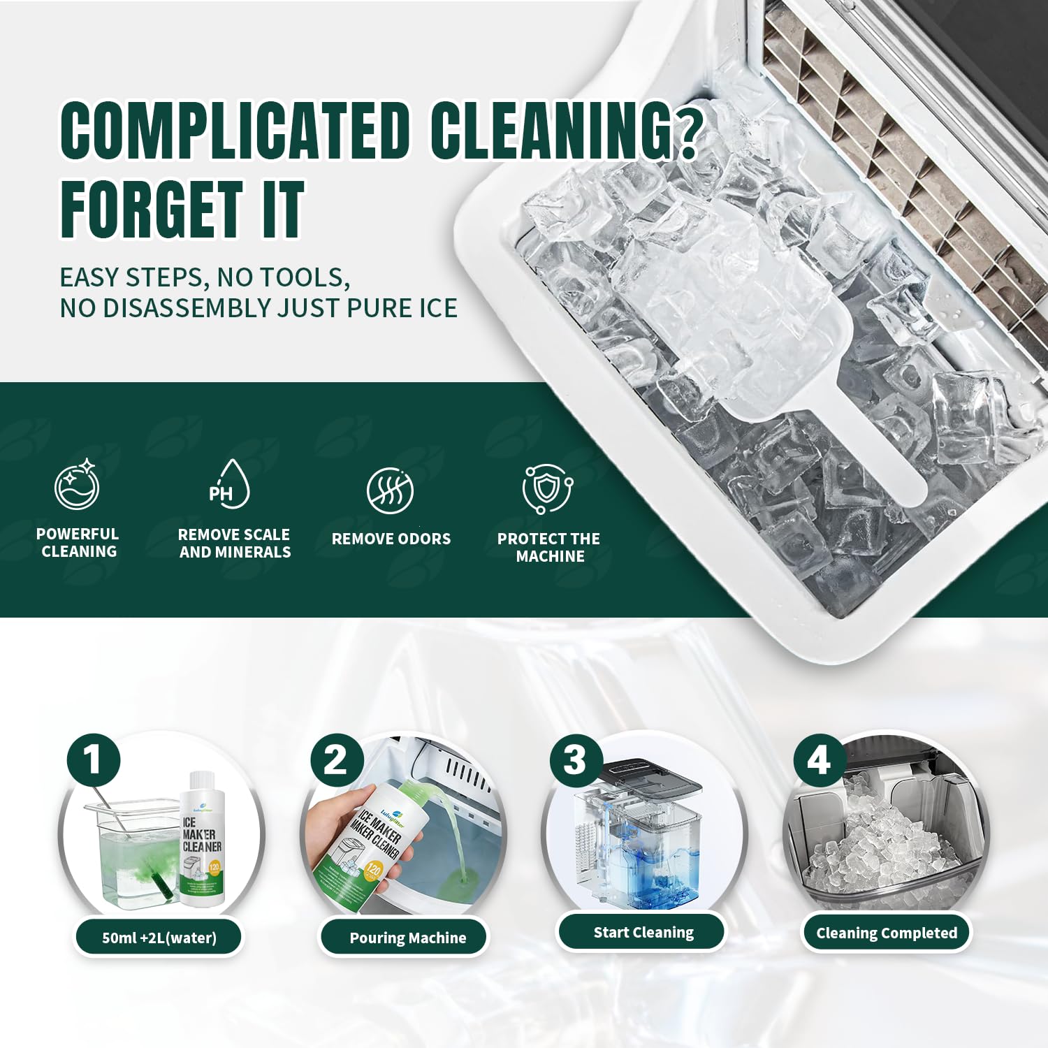LULUGLITTER Ice Maker Countertop Cleaner 240ml 4 Use For lce Machine Cleaner and Descaler Compatible with EUHOMY silonn All Major Brands
