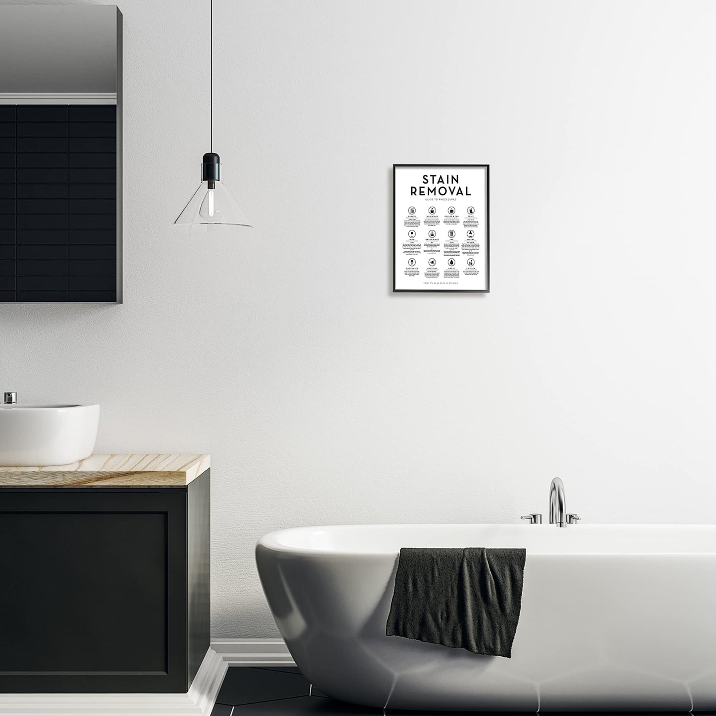 Stupell Industries Laundry Stain Removal Guide Helpful Symbols Chart, Design by Lettered and Lined, Black Framed, 11 x 14