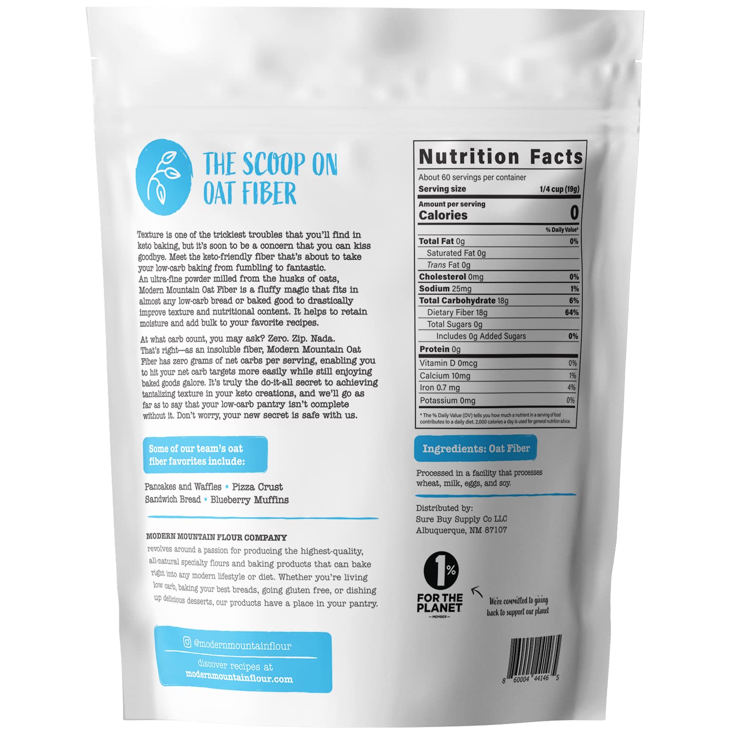 Oat Fiber (2.5 lb) For Baking Low Carb and Keto, 0g Net Carbs, Keto Friendly, Essential for Low-Carb Bread, Gluten Free, Non-GMO, Ultra-Fine Powder