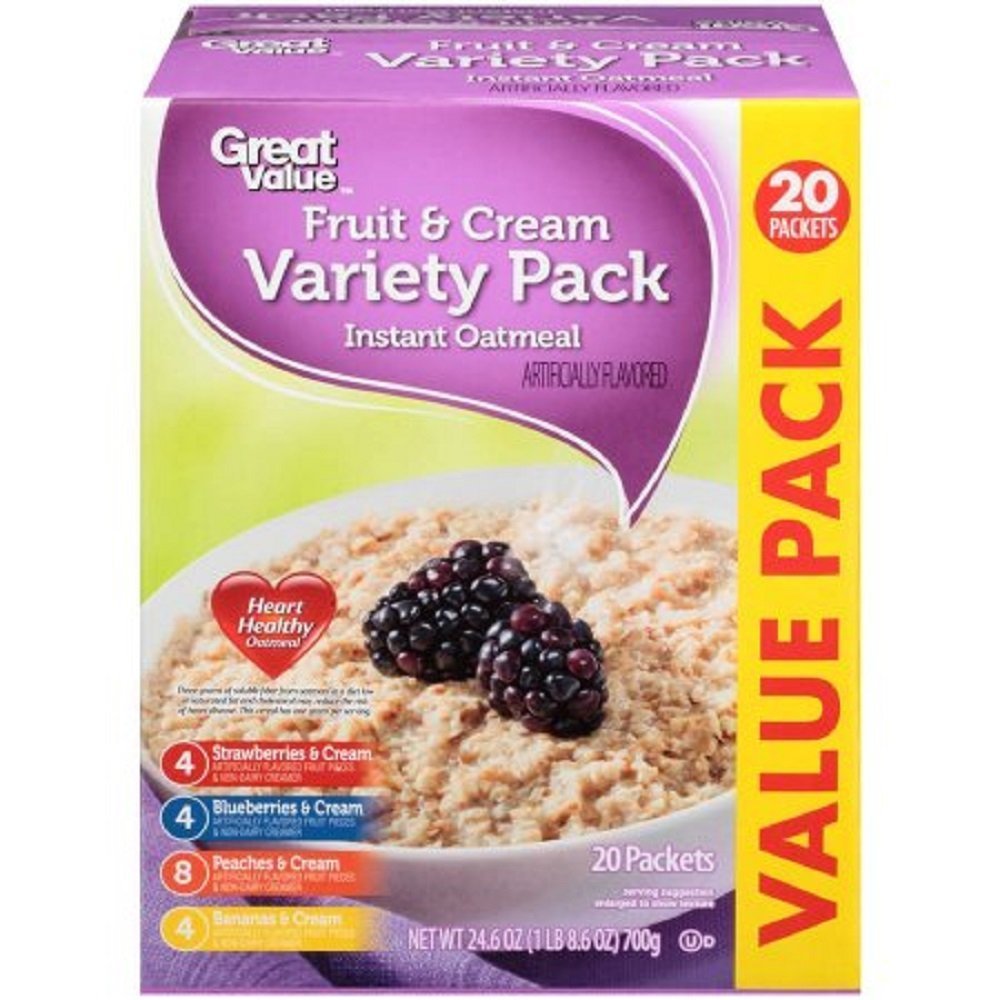 Great Value Fruit & Cream Variety Pack Instant Oatmeal, 20 count, 24.6 oz
