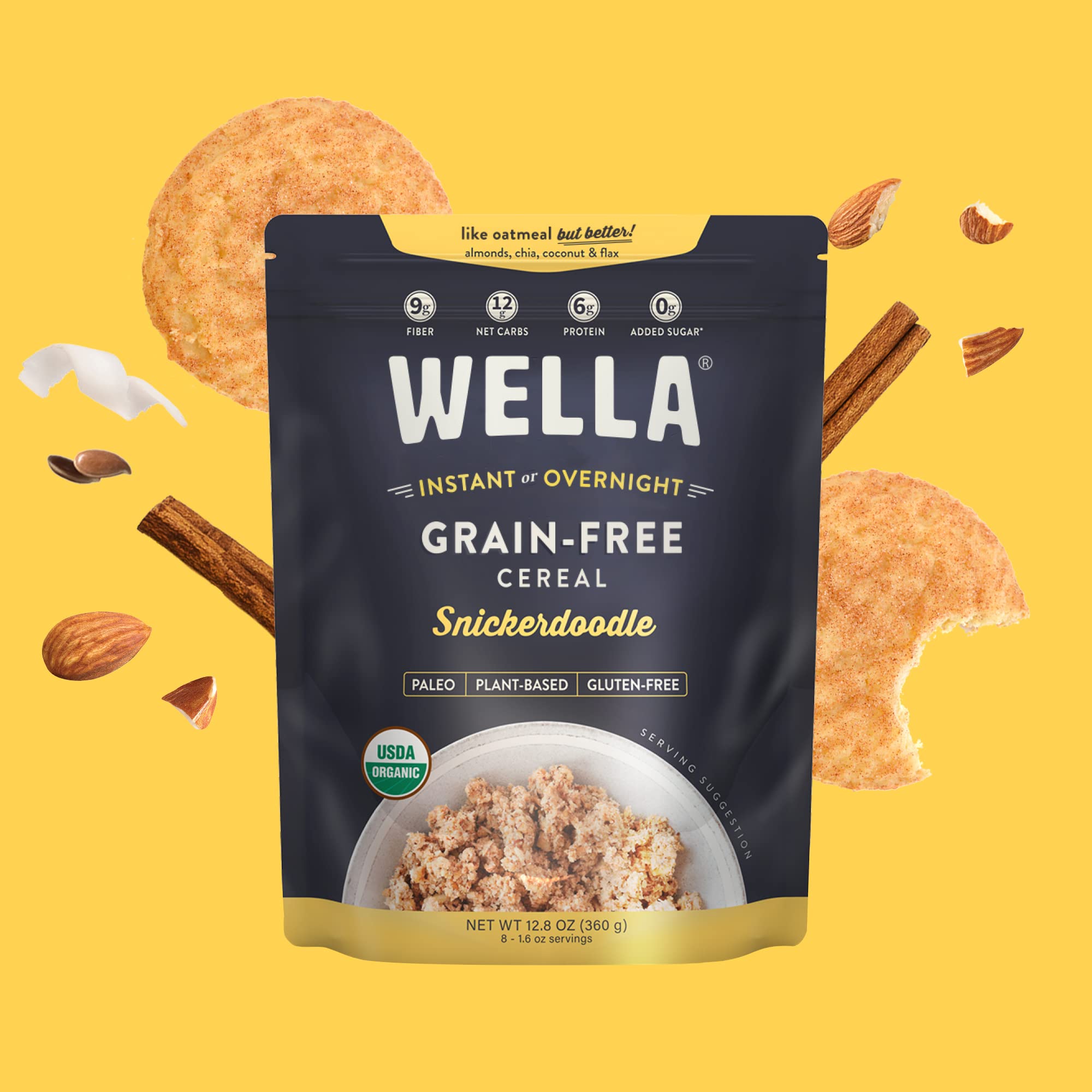 Wella Cereal Oatmeal Alternative, Gluten-Free Breakfast Hot Cereal, Grain-Free Paleo Organic Vegan High Protein Superfood, Plant-Based Non-GMO, Low in