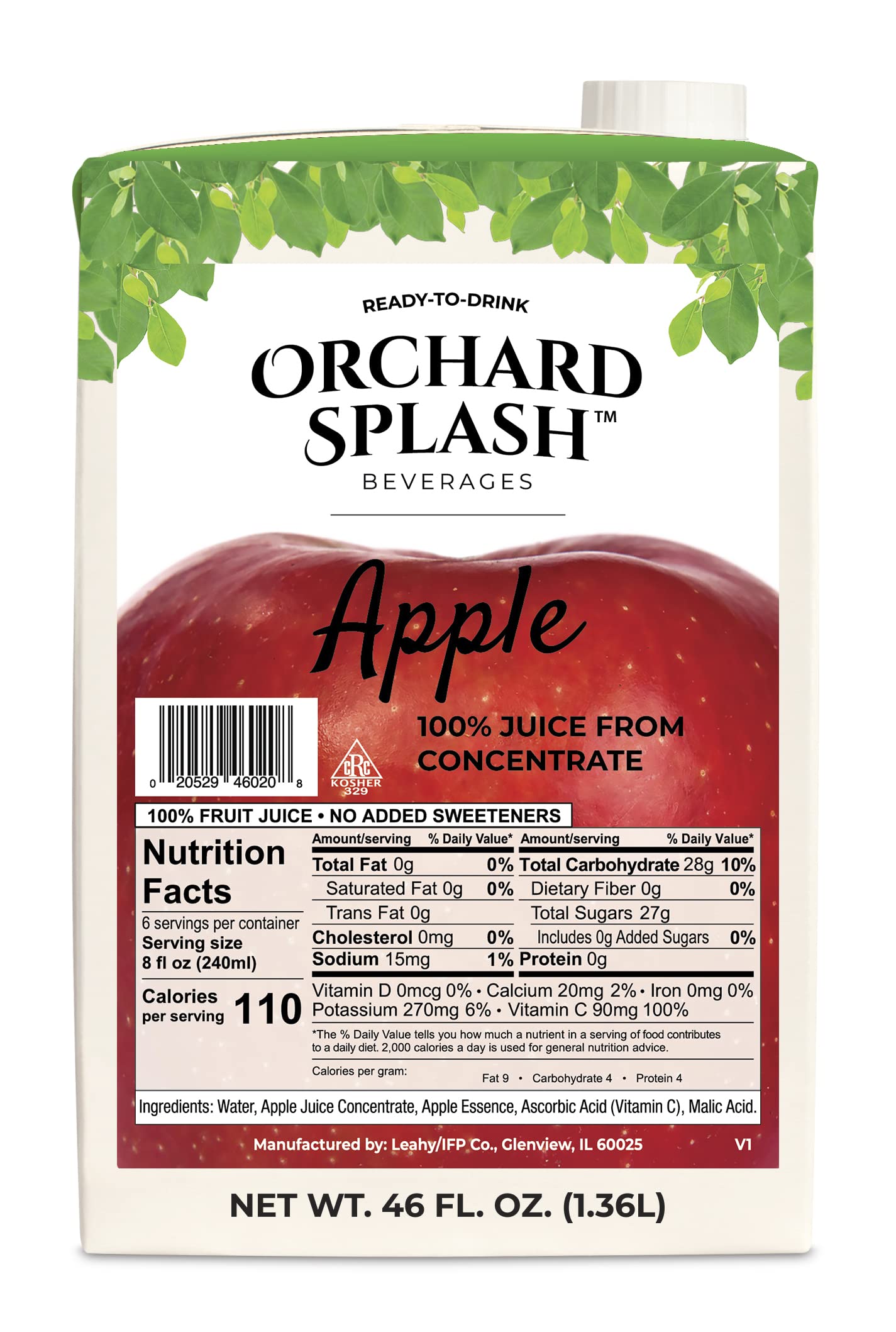 Orchard Splash 46oz Ready to Drink Juice (12 Aseptic Cartons per Case) (Apple 100%)