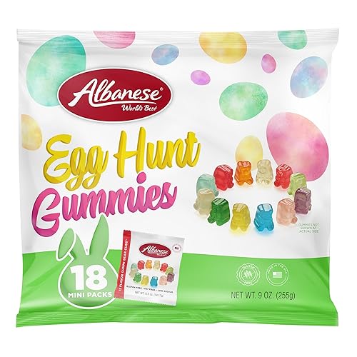 Albanese World's Best Easter Egg Hunt Gummies | 12 Flavor Gummi Bear Cubs | 18-0.5oz Snack Packs of Candy | Mini, Individually Wrapped| Cherry, Mango
