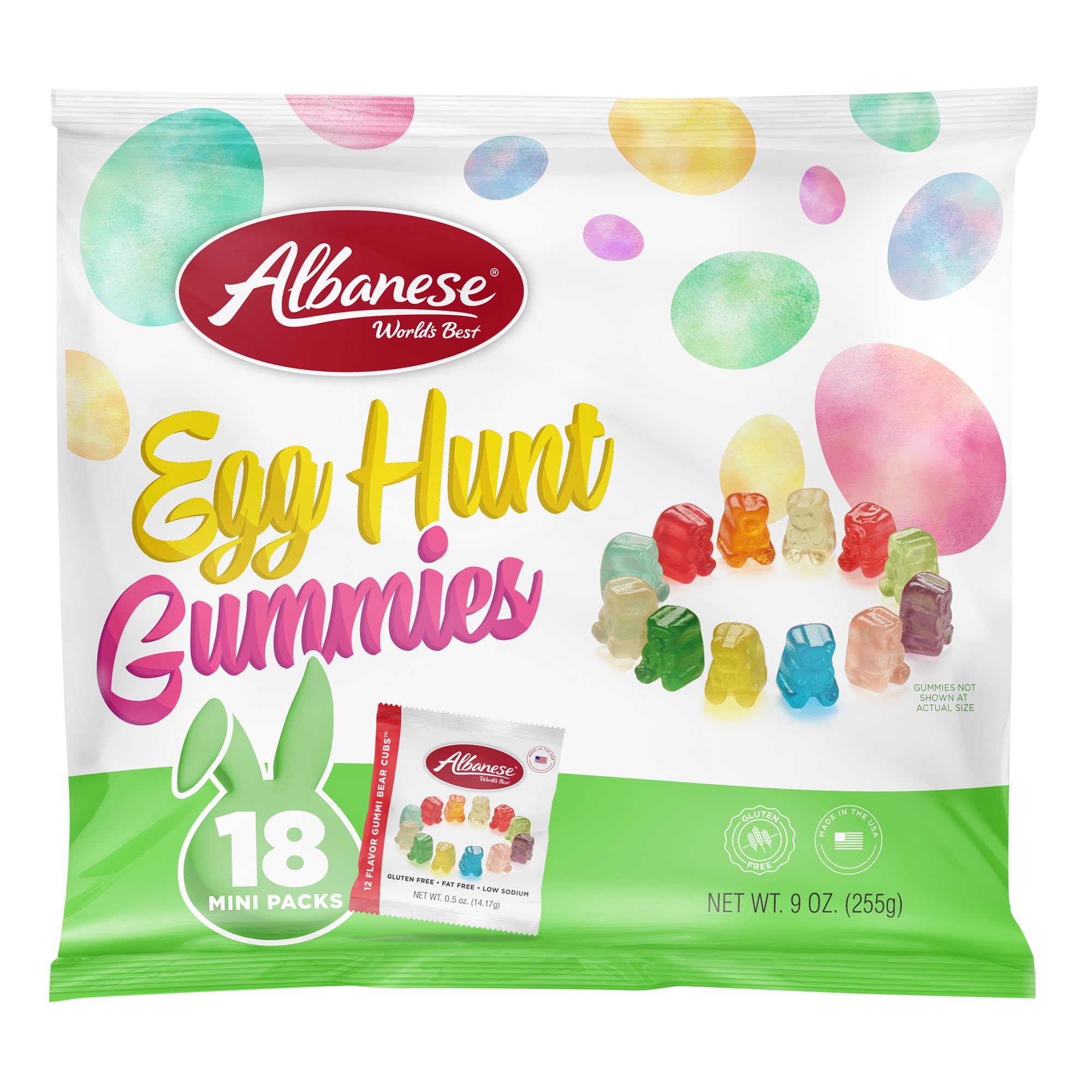 Albanese World's Best Easter Egg Hunt Gummies | 12 Flavor Gummi Bear Cubs | 18-0.5oz Snack Packs of Candy | Mini, Individually Wrapped| Cherry, Mango