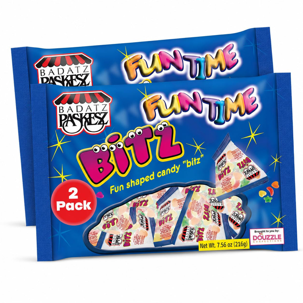 DOUzzle Kosher, Fun-Shaped Bitz, Mini Assorted Fruit Candy Packs, (18 Count, 2 Pack) Birthday Party Favors & Goodie Bags, Mini Dulces