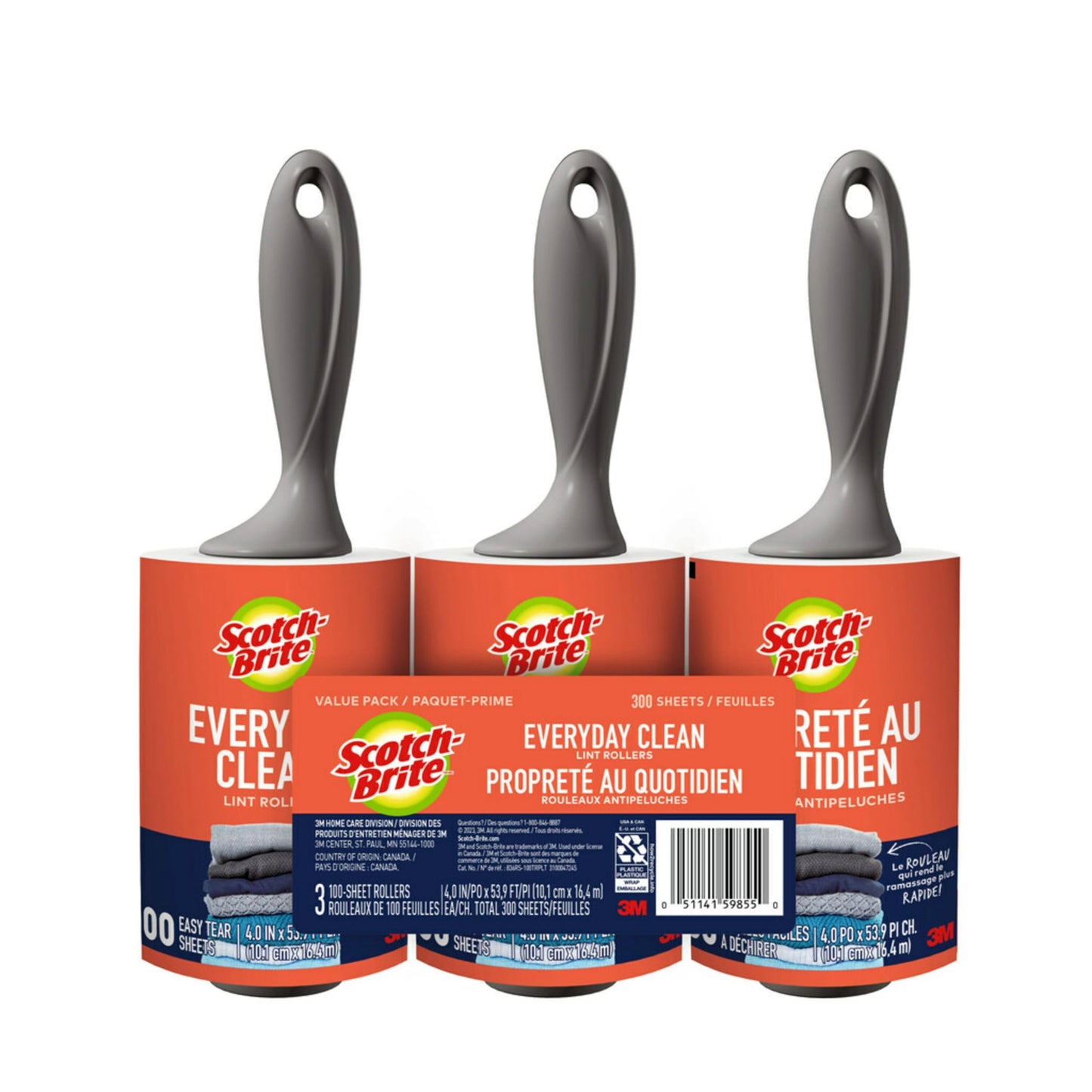 Scotch-Brite Everyday Clean Lint Roller, 3 Pack, Lint Remover for Pet Hair, Dark Clothes, Furniture, and Dusty Surfaces, Picks Up Fur & Fluff in Your