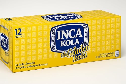 "Inca Kola The Golden Kola - 12 fl oz Cans (Pack of 12) - La Kola Dorada - Peruvian Golden Soda - Carbonated Soft Drink with Unique Sweet Flavor