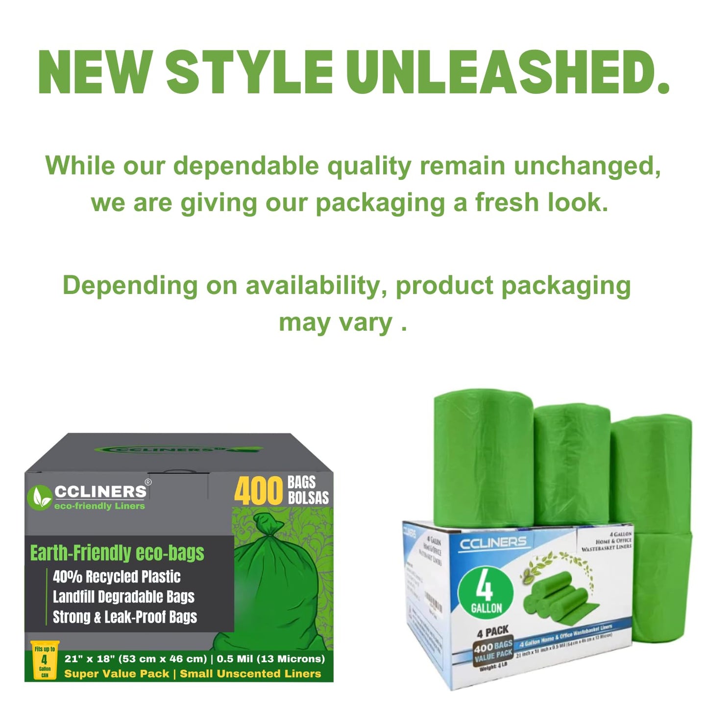 4 Gallon Trash Bag (400 ct.) 15 Liter Green Eco-friendly Garbage Bags Made W/EPI Additive(TDPA-Totally Degradable Plastic Additives) fits 2 Gal 3 Gal