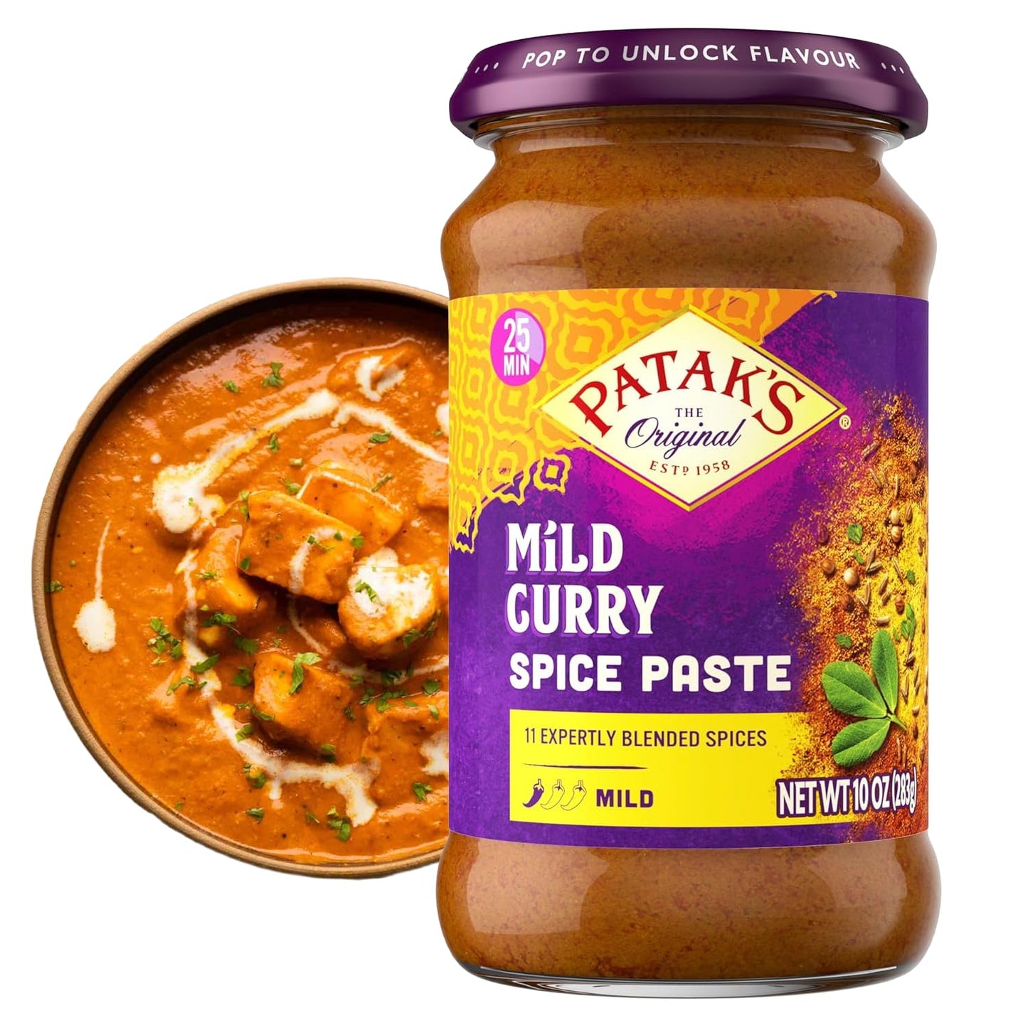 Patak’s Mild Curry Spice Paste - Mild Indian Cooking Paste with Freshly Ground Spices - Ideal for Chicken, Vegetables, and One-Pot Meals - Warm