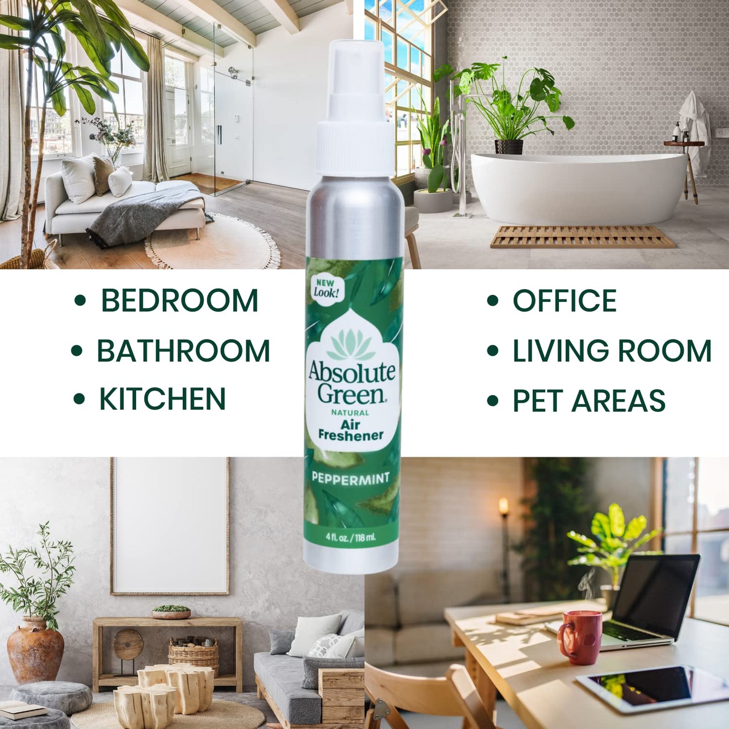 Absolute Green Air Freshener Room Spray, Covers Odors, Non-Toxic, Safe around Kids +Pets, Natural Peppermint Scent 4oz (Pack of 1)