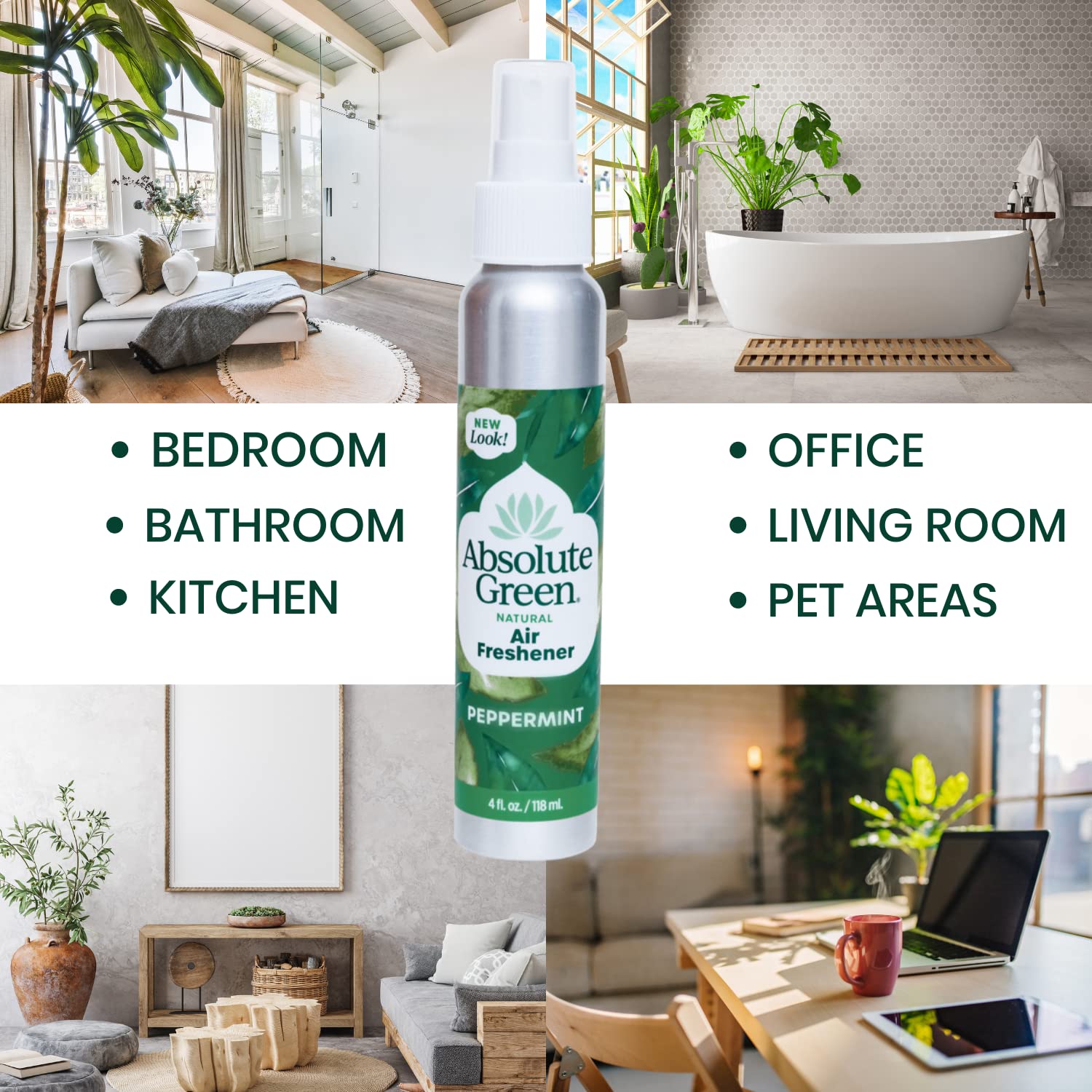 Absolute Green Air Freshener Room Spray, Covers Odors, Non-Toxic, Safe around Kids +Pets, Natural Peppermint Scent 4oz (Pack of 1)