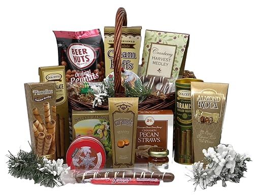 Gift Basket Village: Bountiful Holiday Harvest - Gourmet Nuts, Sweets, Jam, Candle & Ornament Set