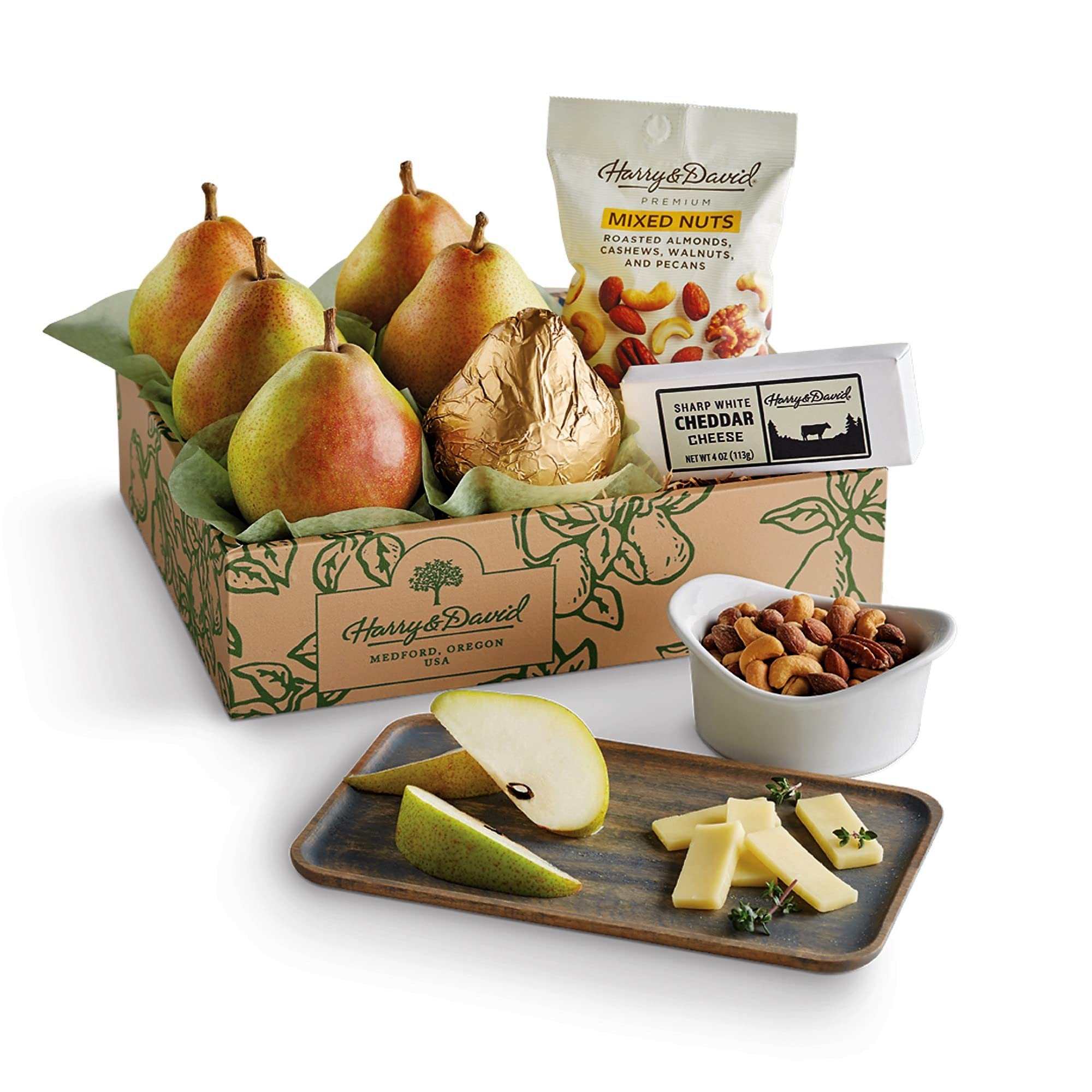 Harry & David Merry Mix-Up Fruit & Nut Gift Baskets, Fruit & Cheese Gift Baskets With Pears, Mixed Nuts & White Cheddar Cheese, Perfect For Any
