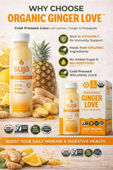 Suja Organic Cold-Pressed Ginger Juice - Lemon Pineapple Immunity Blend, No Added Sugar, Vitamin C, Vegan USDA Certified, 6 Pack (10.5 Fl Oz Each)