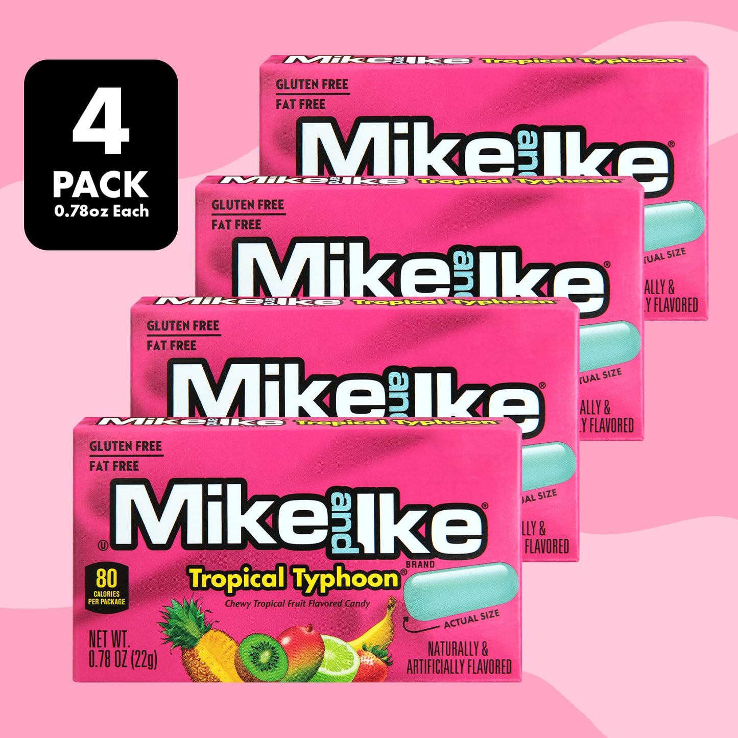 Mike and Ike Tropical Typhoon Candy, 4 Pack of Candy Boxes 0.78OZ Each, Ideal Mike and Ike Candy for Your Favorite Films, Perfect Candy for Sharing