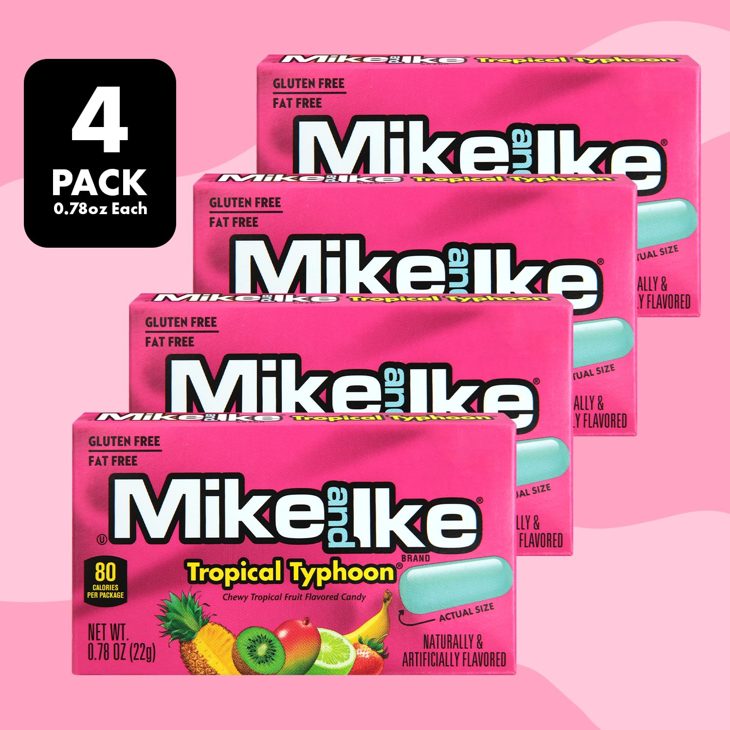 Mike and Ike Tropical Typhoon Candy, 4 Pack of Candy Boxes 0.78OZ Each, Ideal Mike and Ike Candy for Your Favorite Films, Perfect Candy for Sharing