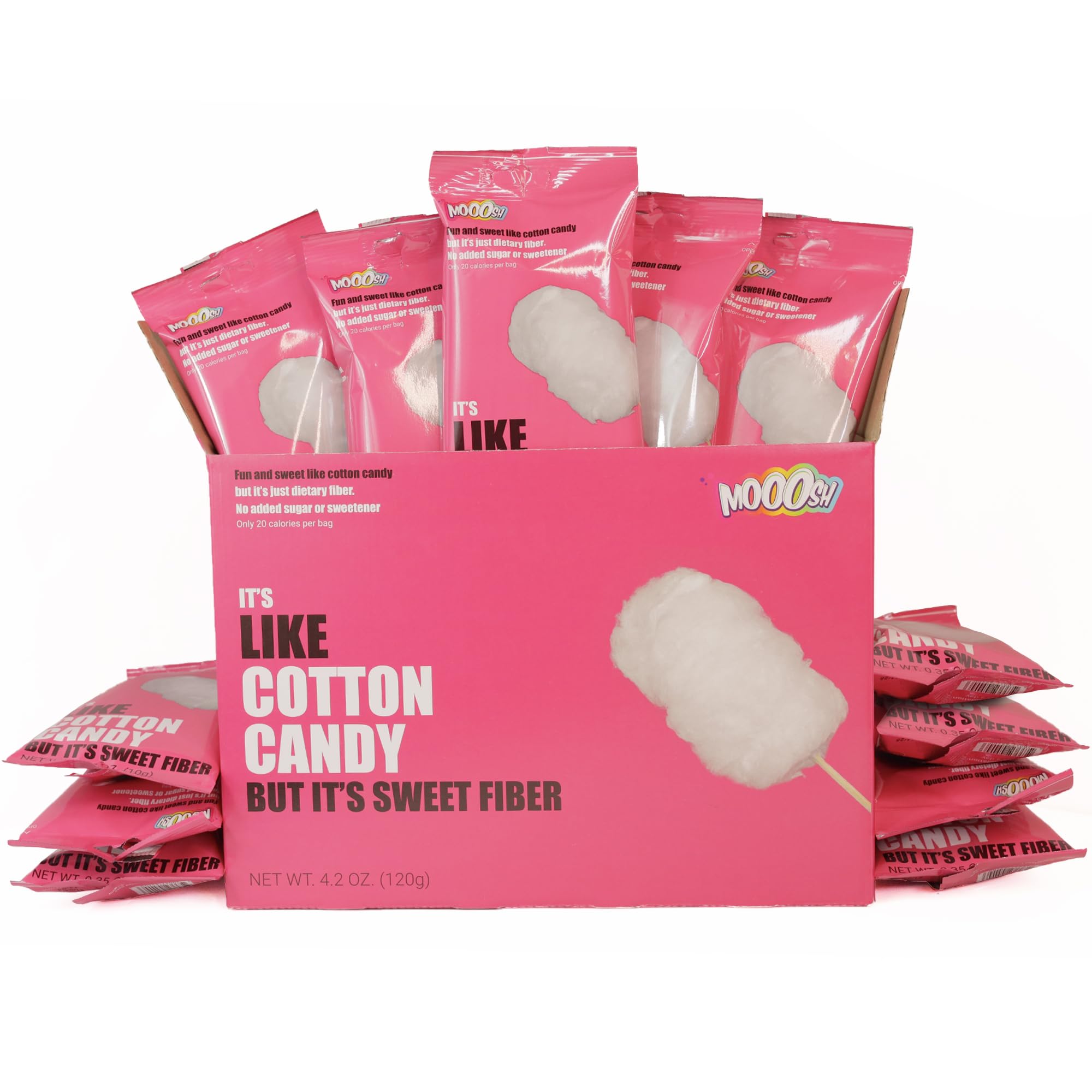 Mooosh Gluten free Cotton Candy Snack Ideal for Low Carb, Keto, Low Cal and High Fiber Diets Delicious Plant Based Vegan 20 Calorie Treat for Adults