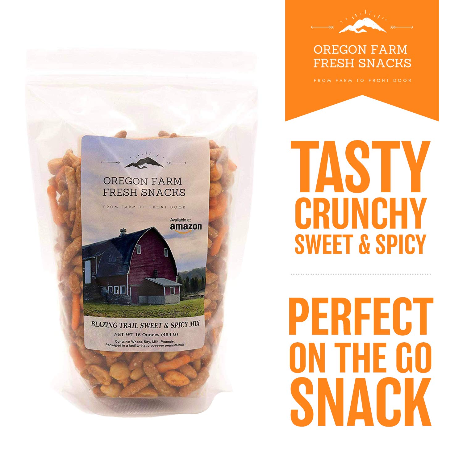 Oregon Farm Fresh Snacks Blazing Trail Sweet & Spicy Mix - Assortment of Tasty Nuts and Crunchy Crackers - Healthy and Satisfying Snack - Great