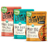 BeanVIVO - Variety 3 Pack (10 oz each) - Organic Baja Black Beans, Three Bean Vegan Chili, BBQ Pinto Beans - Seasoned & Ready to Eat, Plant Protein