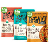 BeanVIVO - Variety 3 Pack (10 oz each) - Organic Baja Black Beans, Three Bean Vegan Chili, BBQ Pinto Beans - Seasoned & Ready to Eat, Plant Protein
