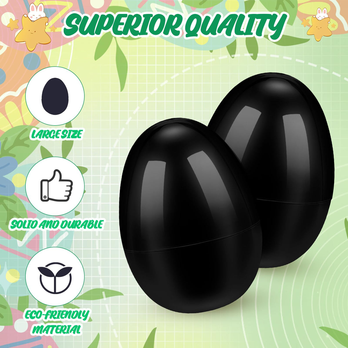 Silipull 36 Pack 3.1 Inch Jumbo Empty Plastic Eggs, Fillable Eggs for Egg Hunts, Candy Basket Stuffers, Party Favors, DIY Crafts(Black)