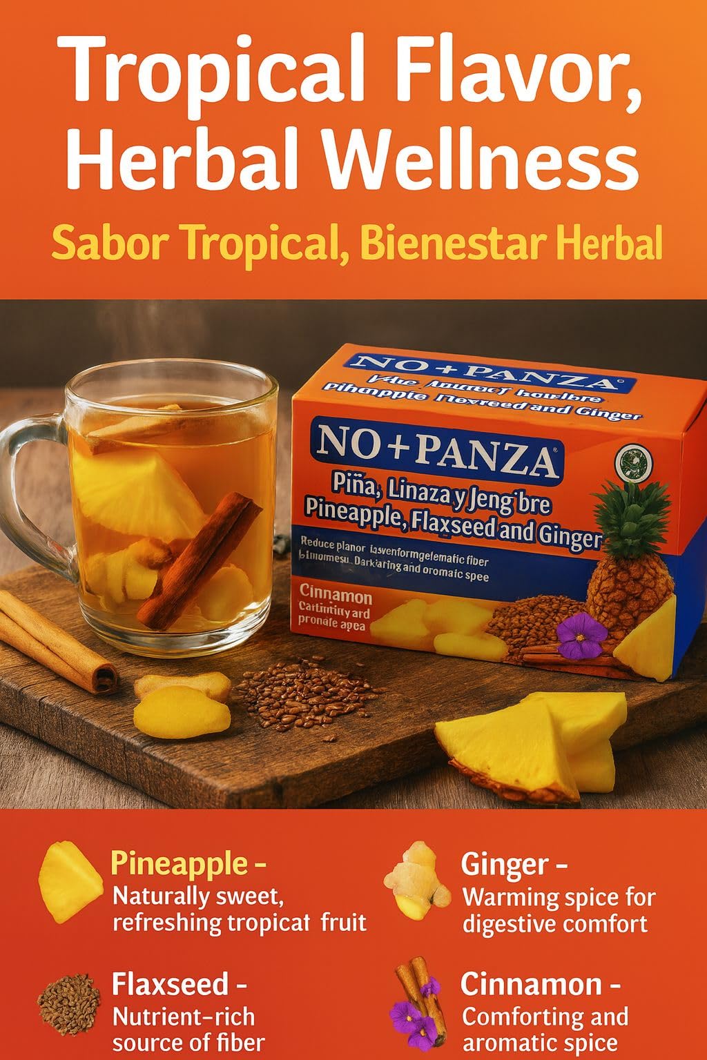 Ginger, Pineapple, Cinnamon & Flaxseed Herbal Tea - 2 Pack (30 Tea Bags Each) by High Supreme - 100% Natural, Vegan, Caffeine-Free Infusion