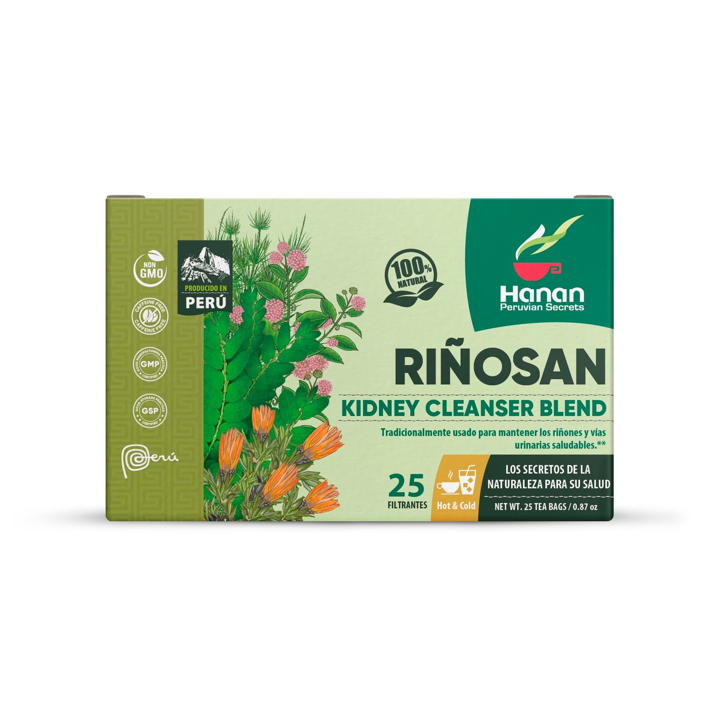 Hanan Peruvian Secrets Rinosan Herbal Tea | 100% Natural Kidney Cleanse Aid Blend | 25 Tea Bags | Naturally Aids in Supporting Healthy Kidney