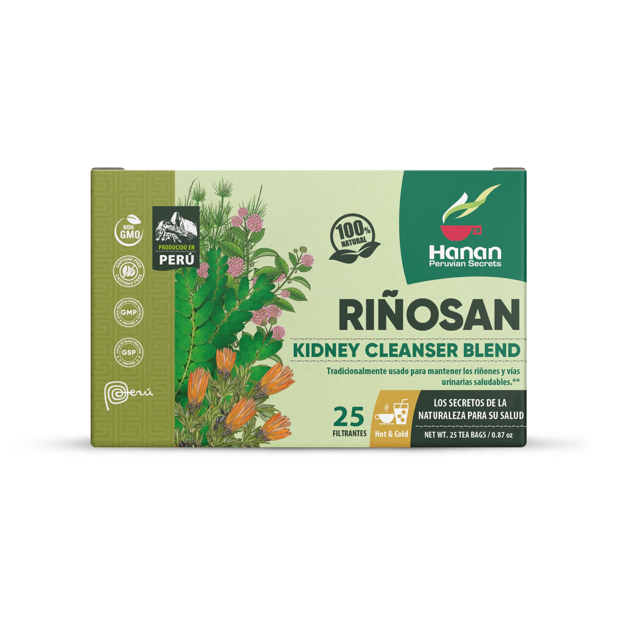 Hanan Peruvian Secrets Rinosan Herbal Tea | 100% Natural Kidney Cleanse Aid Blend | 25 Tea Bags | Naturally Aids in Supporting Healthy Kidney