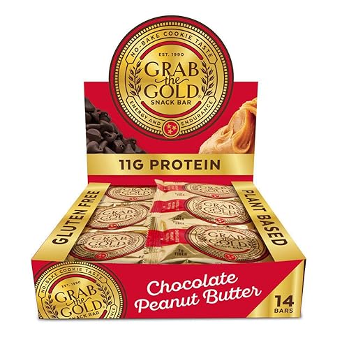 Grab The Gold Chocolate Peanut Butter Protein Snack Bars | 11g Plant-Based Protein, Organic Oats, Gluten-Free, Vegan, Dairy-Free, Kosher, High-Fiber