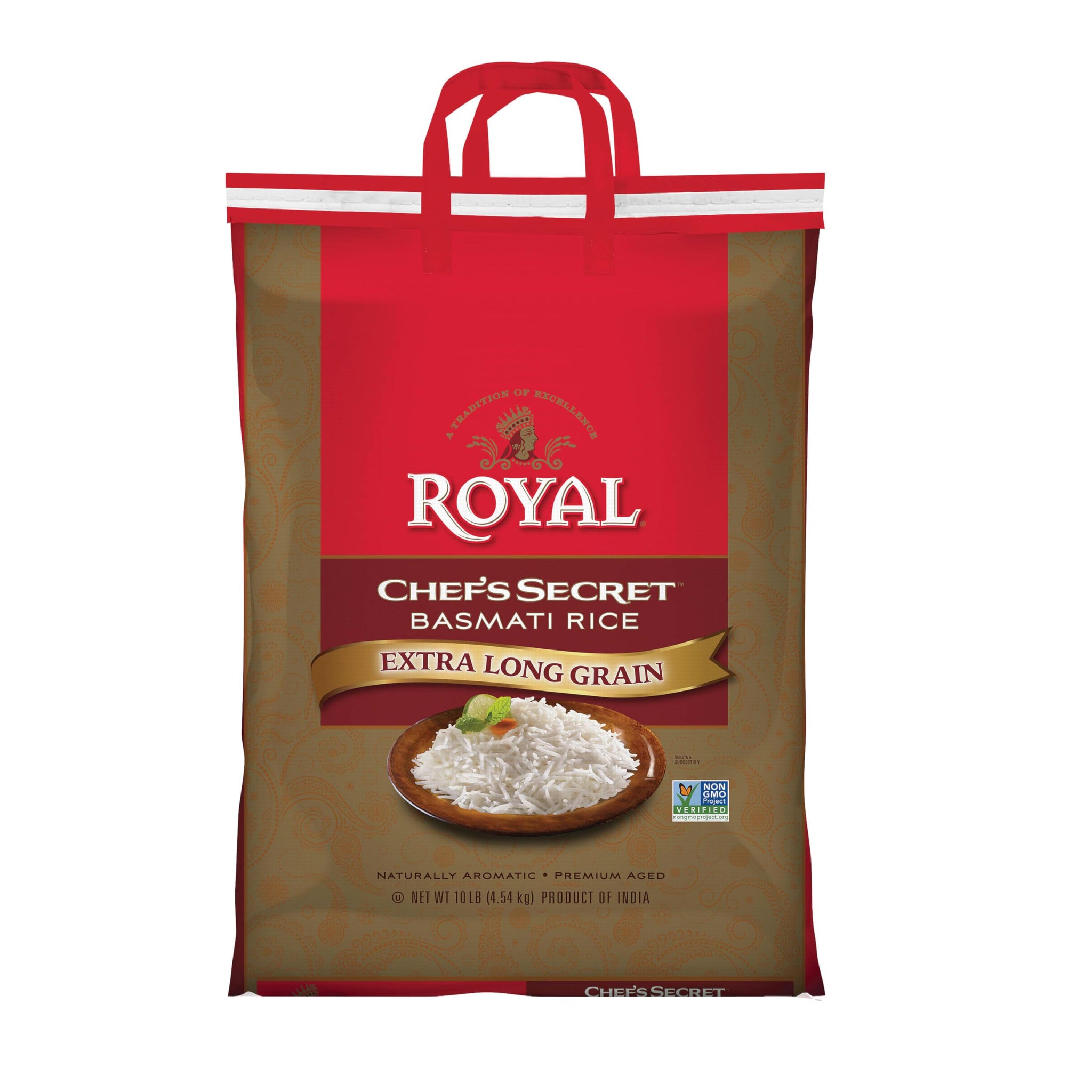 Royal Chef's Secret Basmati White Rice - Premium Extra Long Grain Rice - 10 lb Bag - Perfect for Biryanis, Pilafs, Pulao & Curries - Cook in Microwave or on Stove Top