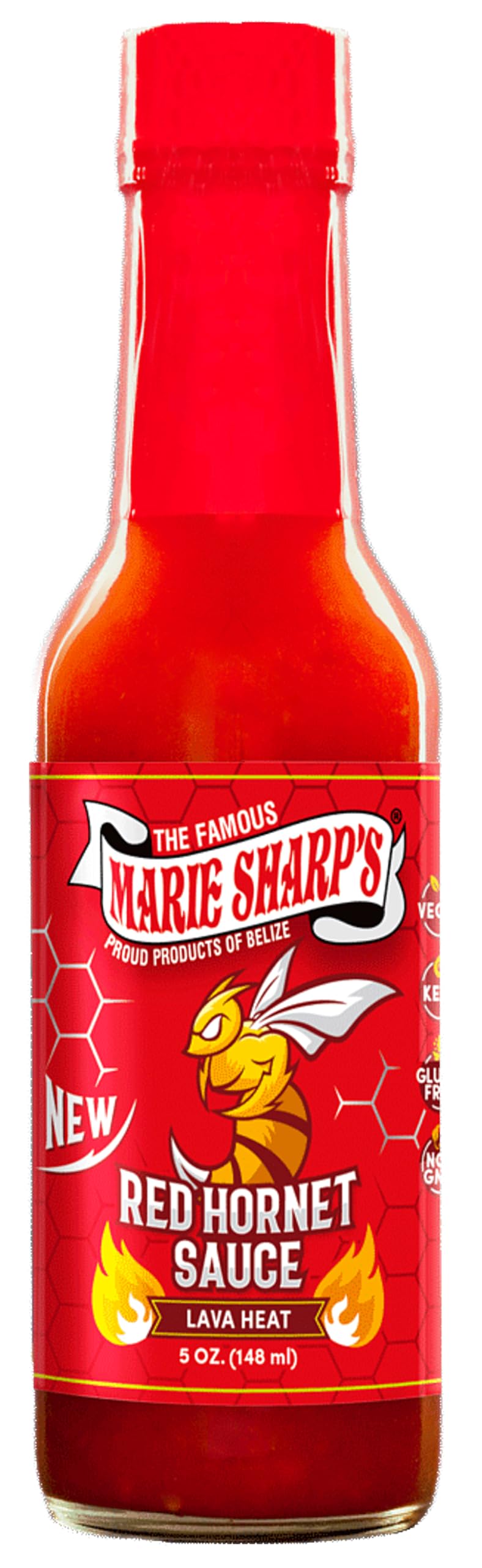 Marie Sharp’s Red Hornet Hot Sauce, 5 oz | Extra Hot Habanero & Trinidad Scorpion Pepper Blend | All Natural Belizean Sauce