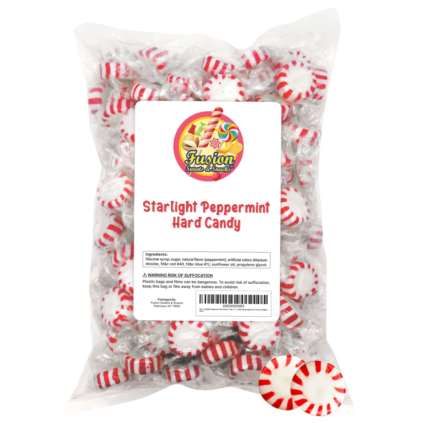 Starlight Peppermint Hard Candy - Bulk 2 Pounds (Approx 170 Count) - Individually Wrapped Mints for Office Bowls & Holiday Buffets - Refreshing Old