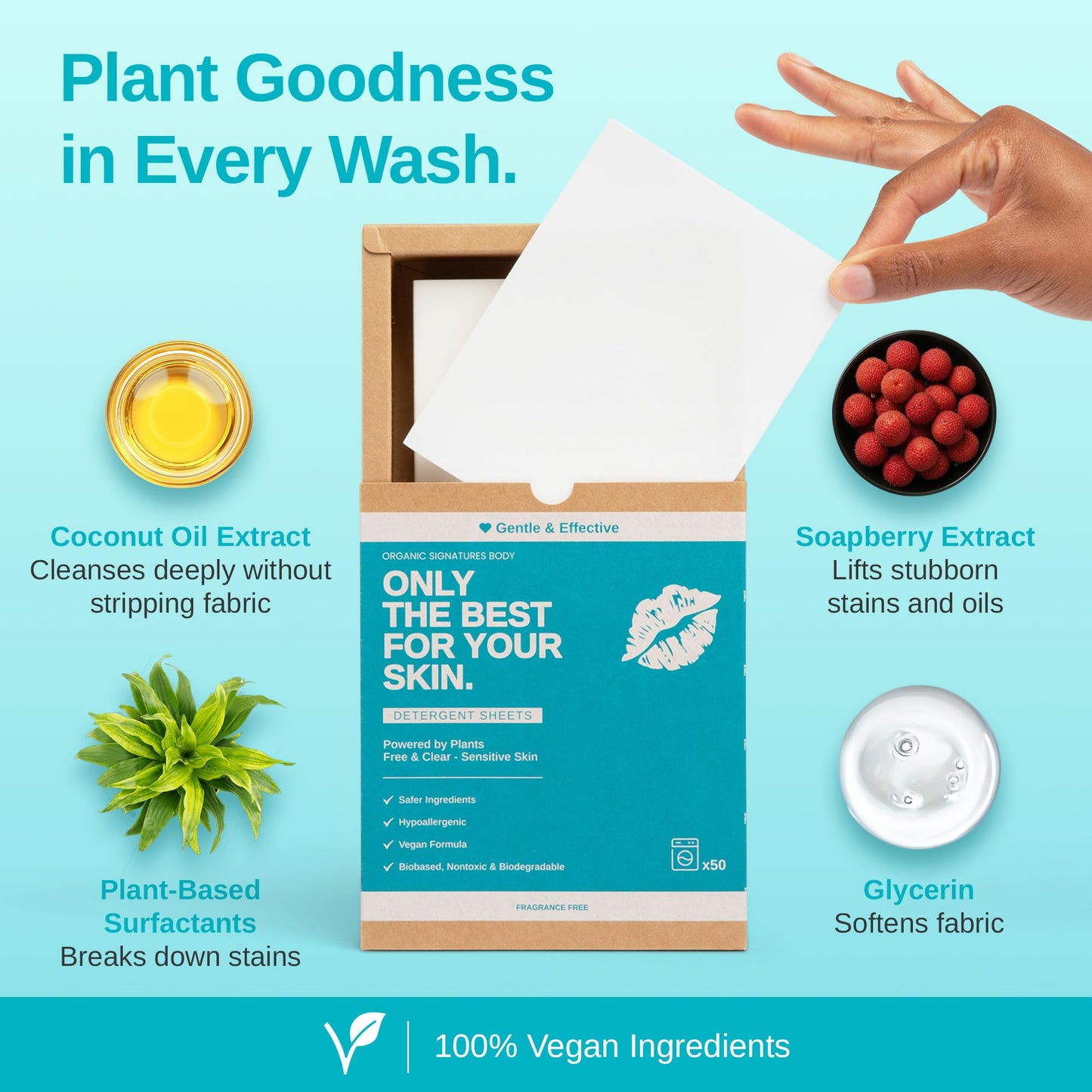 Laundry Detergent Sheets - Unscented, Hypoallergenic, Plant-Based Travel Laundry Sheets with Coconut & Soapberry Extract, Colors & Whites, 50 Sheets