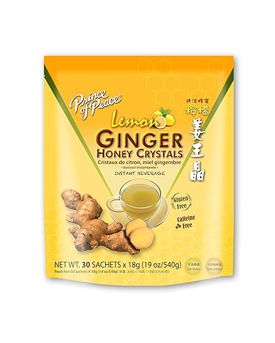 Prince of Peace Instant Lemon Ginger Honey Crystals, 30 Sachets - Instant Hot or Cold Beverage - Easy to Brew Ginger and Honey Crystals