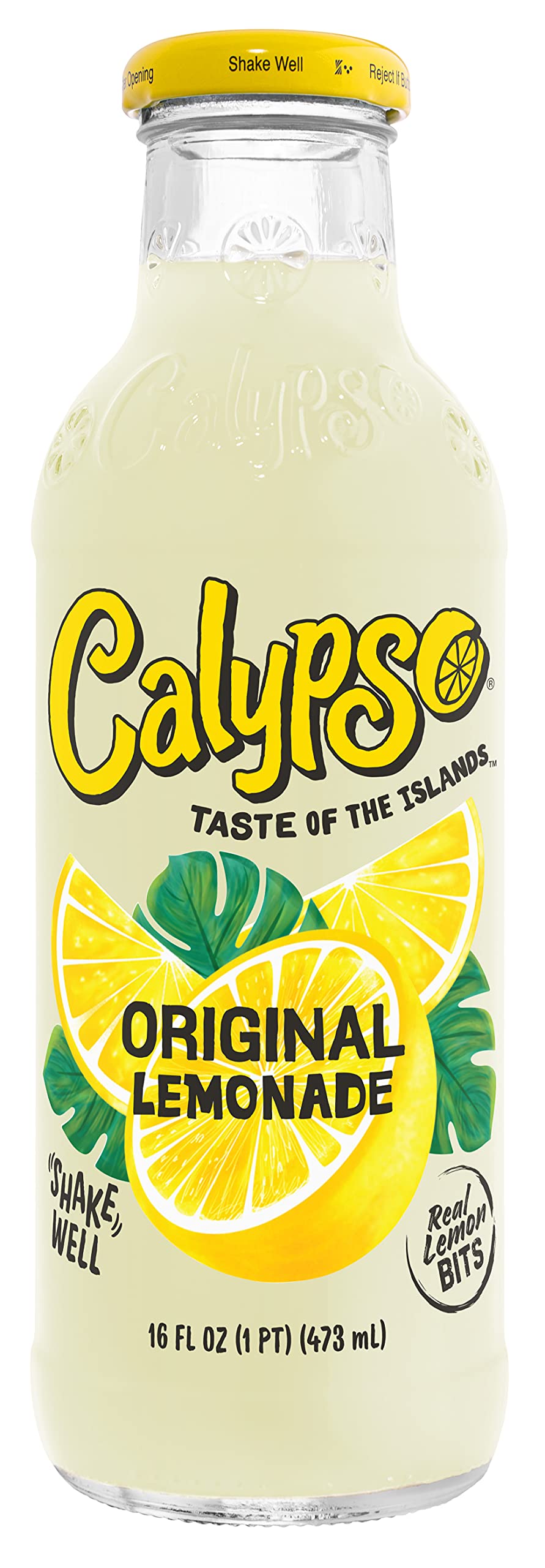 Calypso Lemonade, Original Lemonade, Made with Real Fruit, 16 Fl Oz Glass Bottles (Pack of 12)