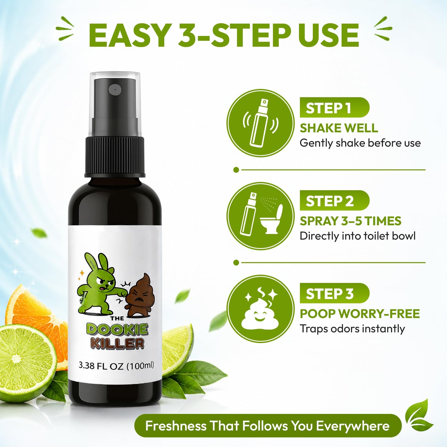 The Dookie Killer Pre-Poop Toilet Spray, 100ml Bathroom Odor Eliminator and Deodorizer - Essential Oil Air Freshener with Lemongrass and Eucalyptus