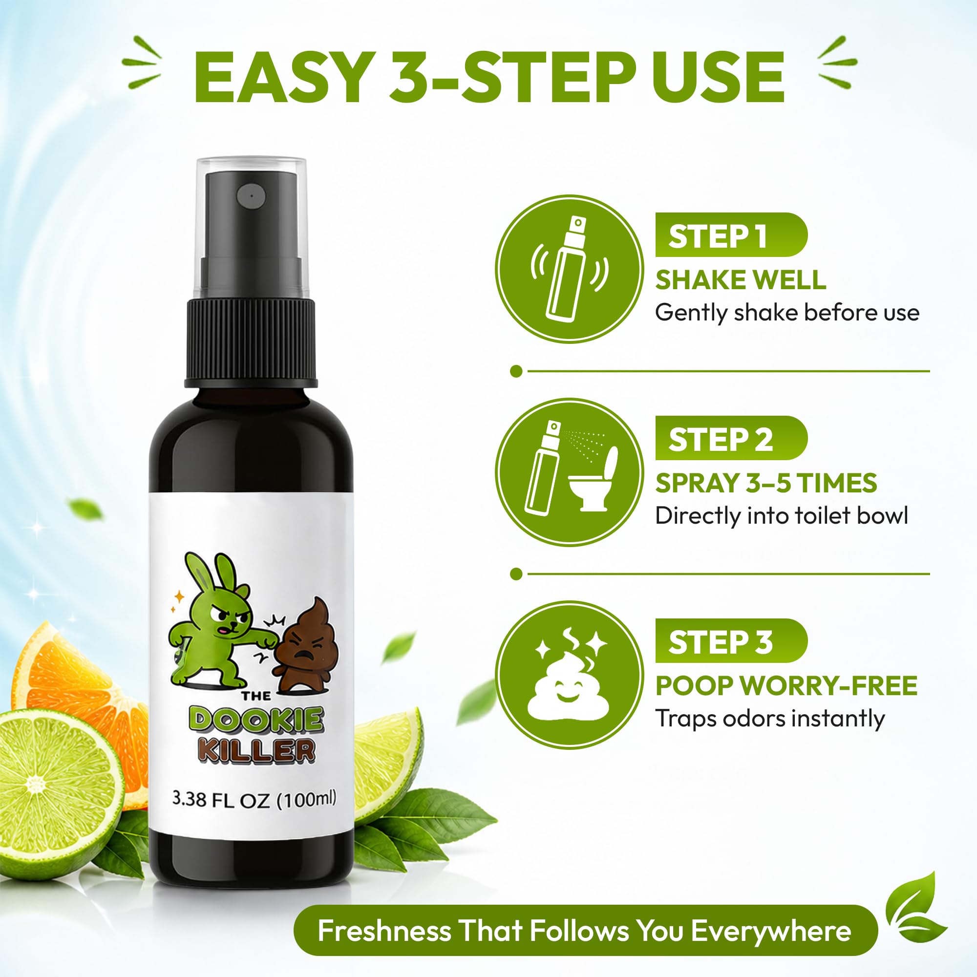 The Dookie Killer Pre-Poop Toilet Spray, 100ml Bathroom Odor Eliminator and Deodorizer - Essential Oil Air Freshener with Lemongrass and Eucalyptus