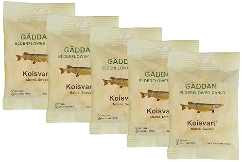 Kolsvart Elderflower Swedish Candy - Vegan & Gluten-Free Gummies with Natural Floral Flavor - Scandinavian Fruit Candy - 4.2 oz Each (Pack of 5)