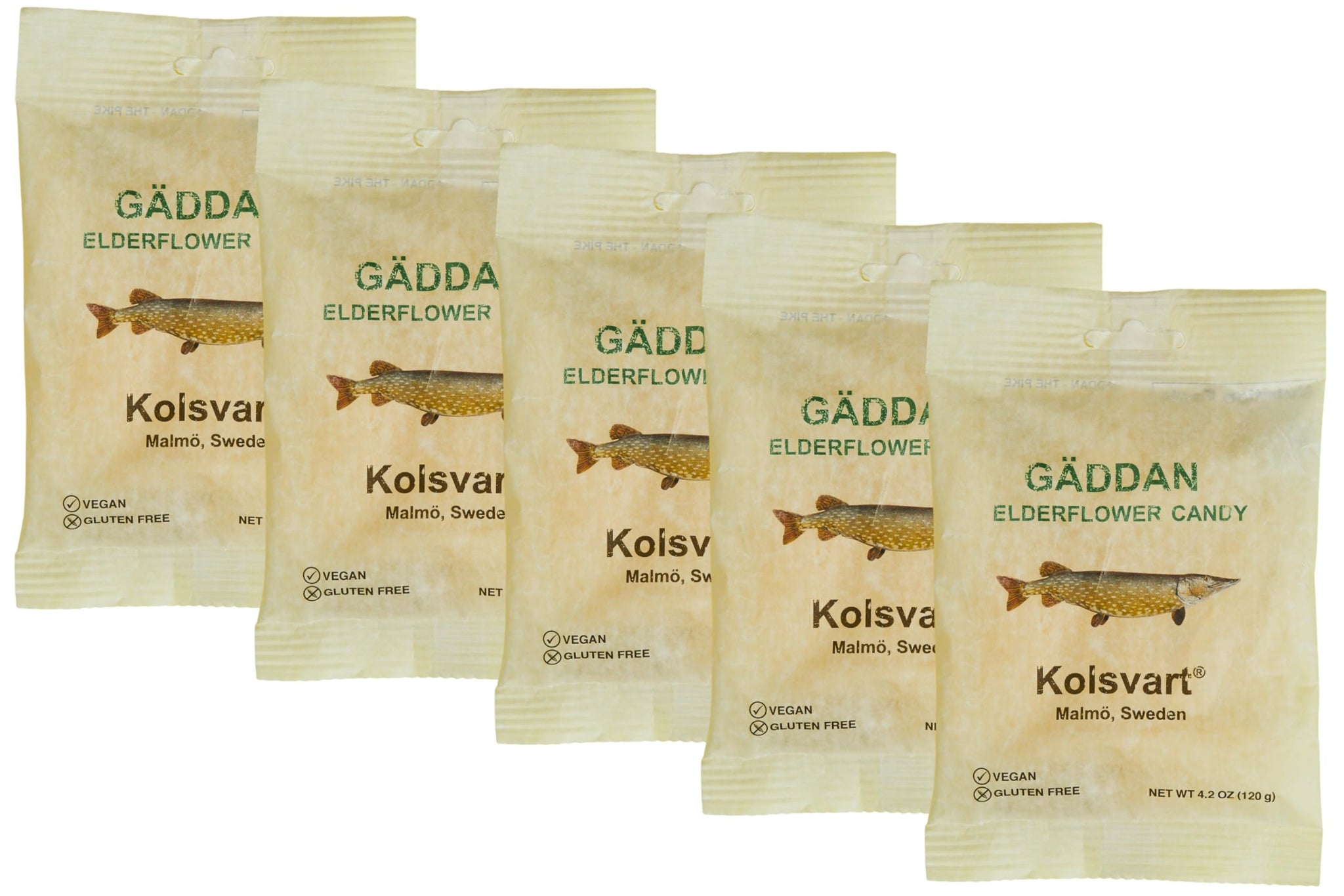 Kolsvart Elderflower Swedish Candy - Vegan & Gluten-Free Gummies with Natural Floral Flavor - Scandinavian Fruit Candy - 4.2 oz Each (Pack of 5)