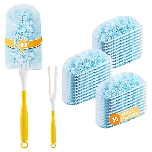 HIMONI Duster Refill for Swiffer, 360 Heavy Duty Refills, Multi Surface, Unscented, Blue, Plastic Handle, Synthetic Head, Soft, Furniture, Fan (30