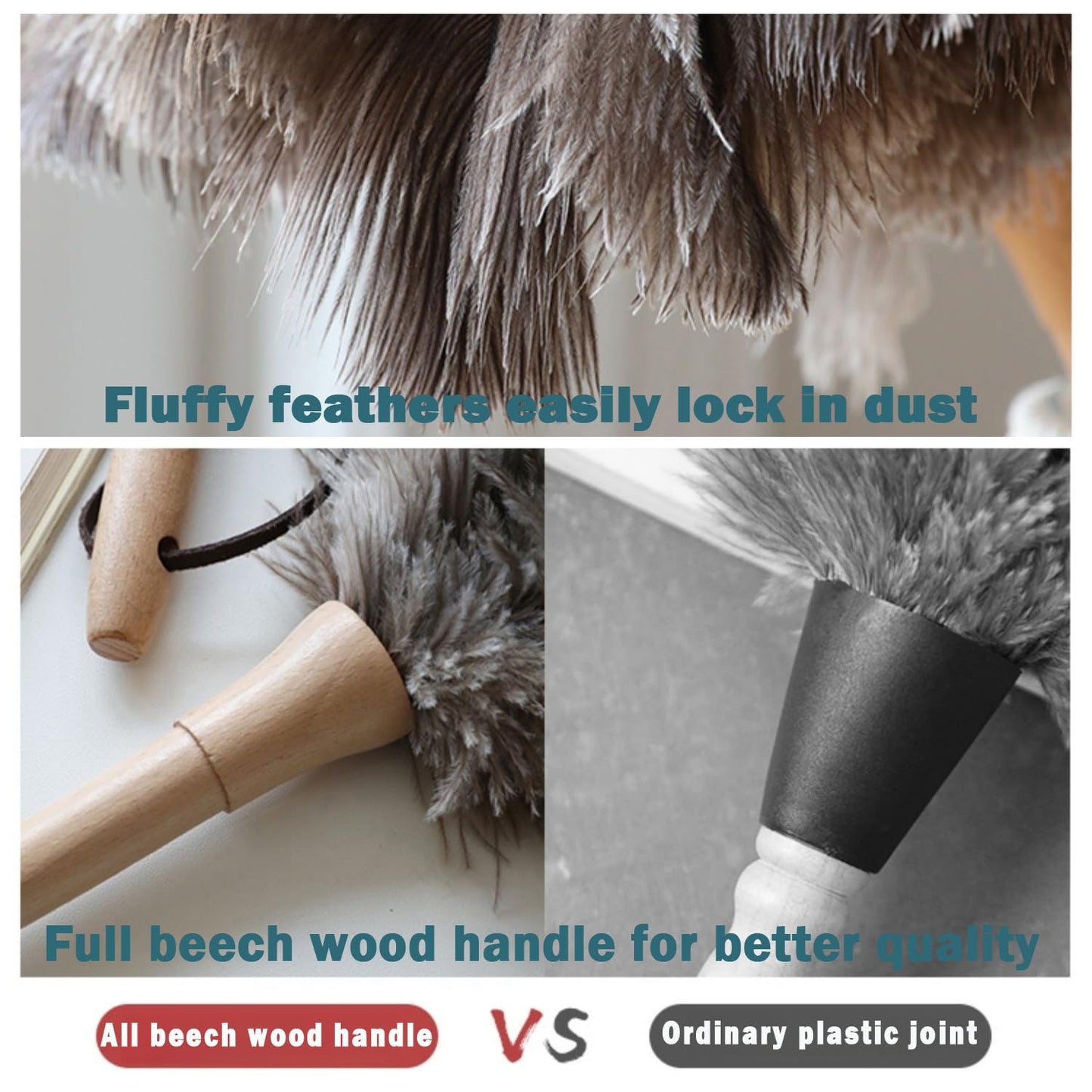 Ostrich Feather Duster for Cleaning-Furniture Dusters with Handle Ddzmz Hand Duster with Fluffy Natural Genuine Feather Reusable Household Duster