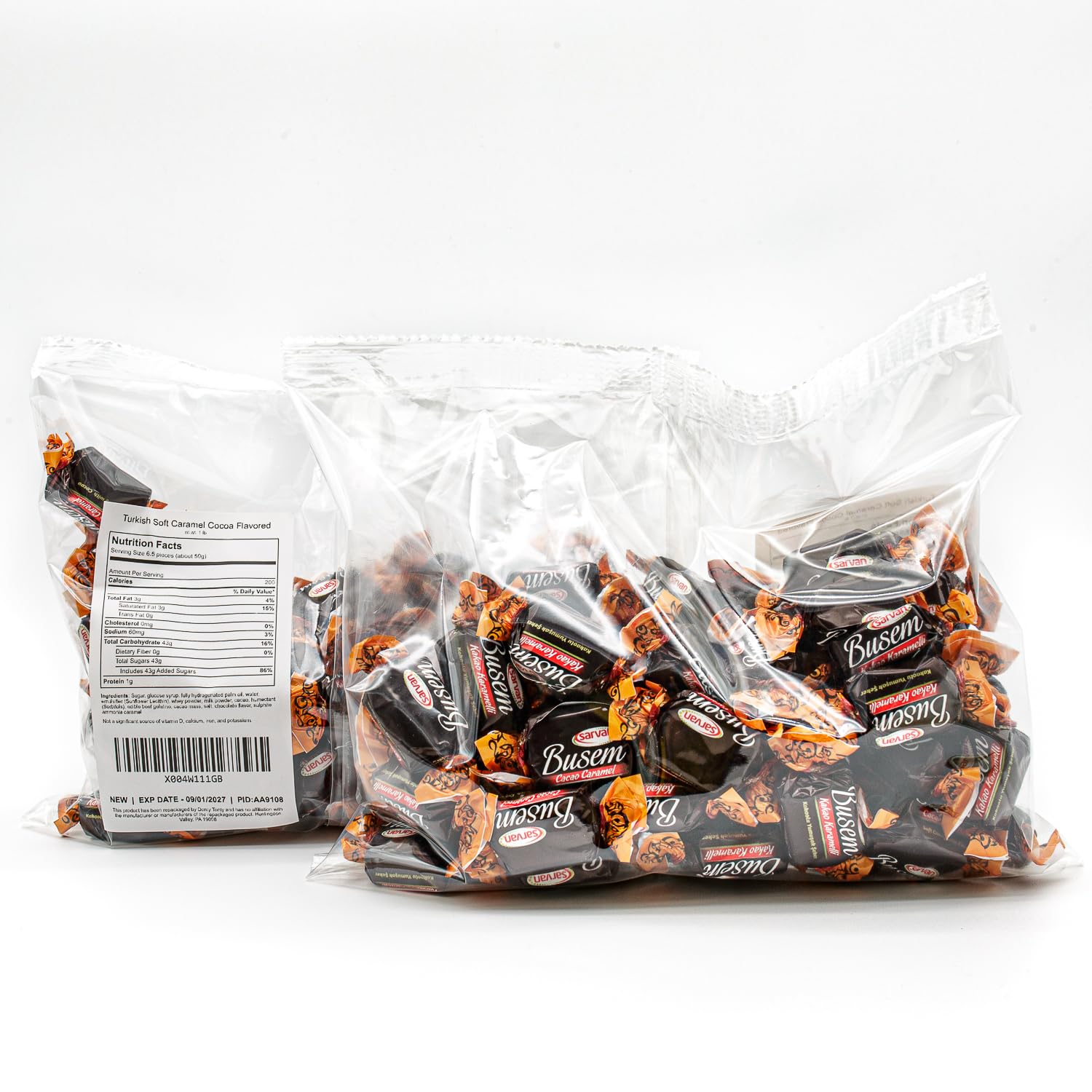 Firm & Chewy Turkish Cocoa Candies 1 lb - Chewy Chocolate Flavored Taffy Alternative, Individually Wrapped