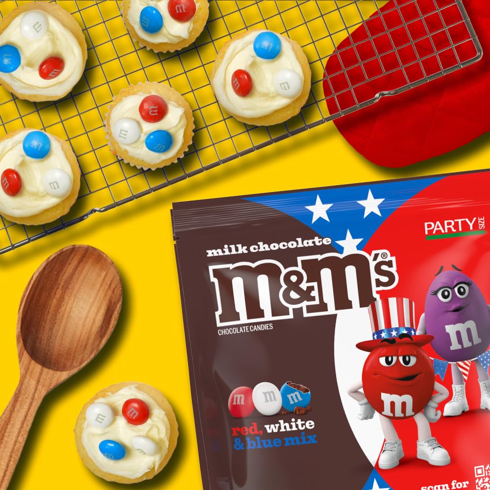 M&M'S Milk Chocolate Red, White & Blue Summer Candy, Party Size, 38 Oz Resealable Bulk Bag