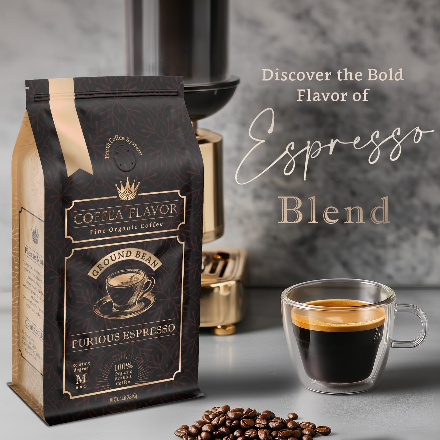 Ground Espresso Coffee - Organic, Single Origin, Medium Roast, Bold & Smooth - 100% Arabica - Crafted for Espresso Machines - Furious Espresso by